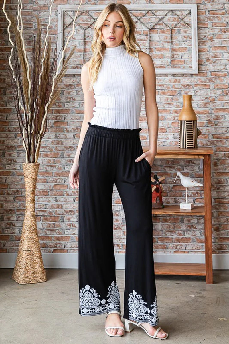 Heimish Full Size Solid Damask Casual Pants plus Size