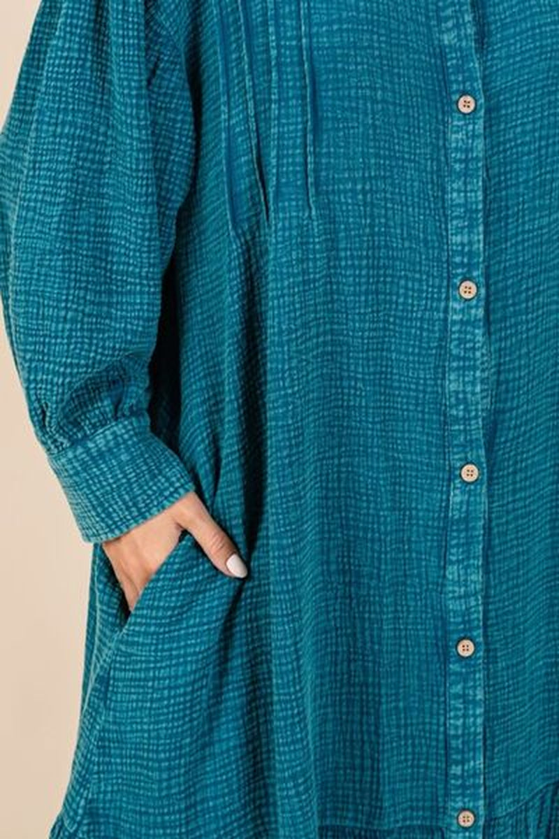 Mittoshop Mineral Wash Cotton Gauze Ruffle Midi Shirt Dress