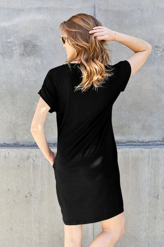 Basic Bae Bamboo Full Size round Neck Short Sleeve Dress with Pockets