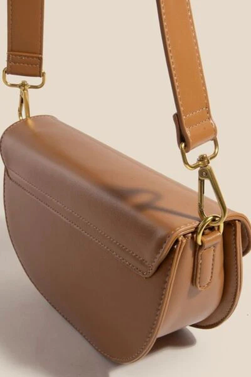 Fame Buckle Closure Crescent Faux Leather Crossbody Bag