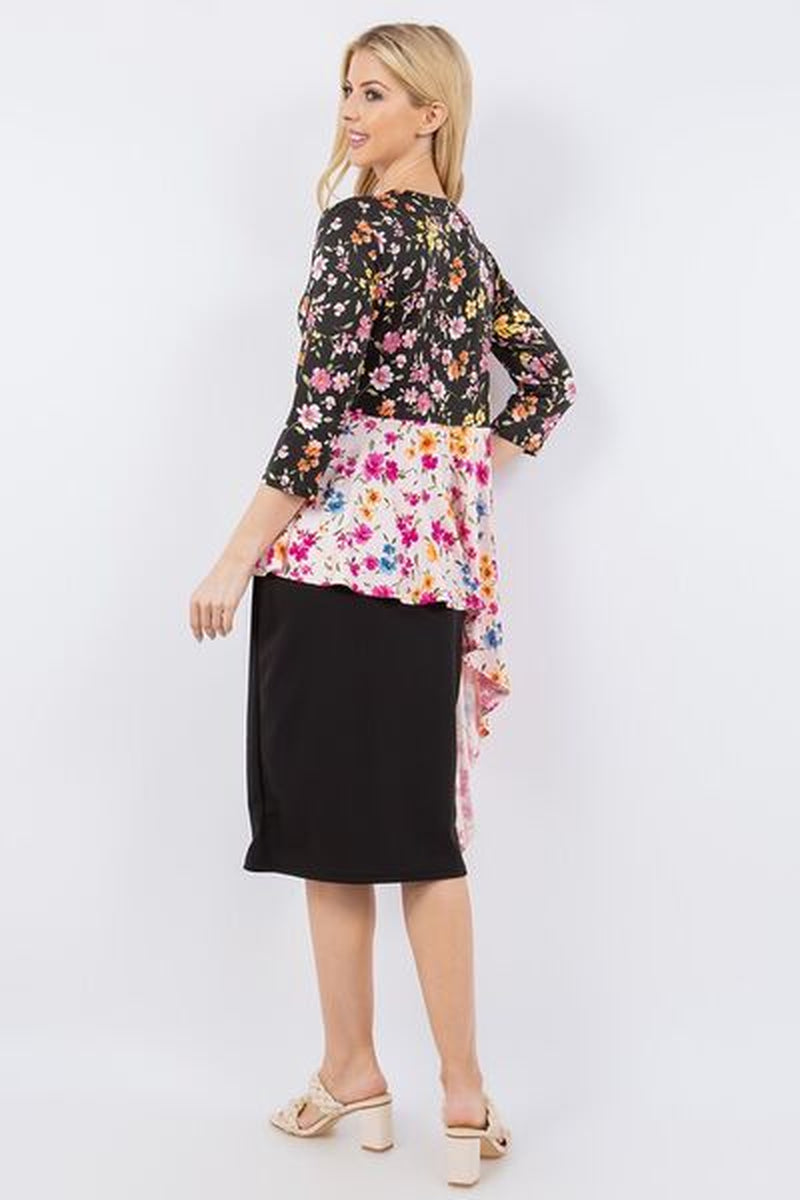 Celeste Full Size Floral Asymmetrical Hemline round Neck Top plus Size