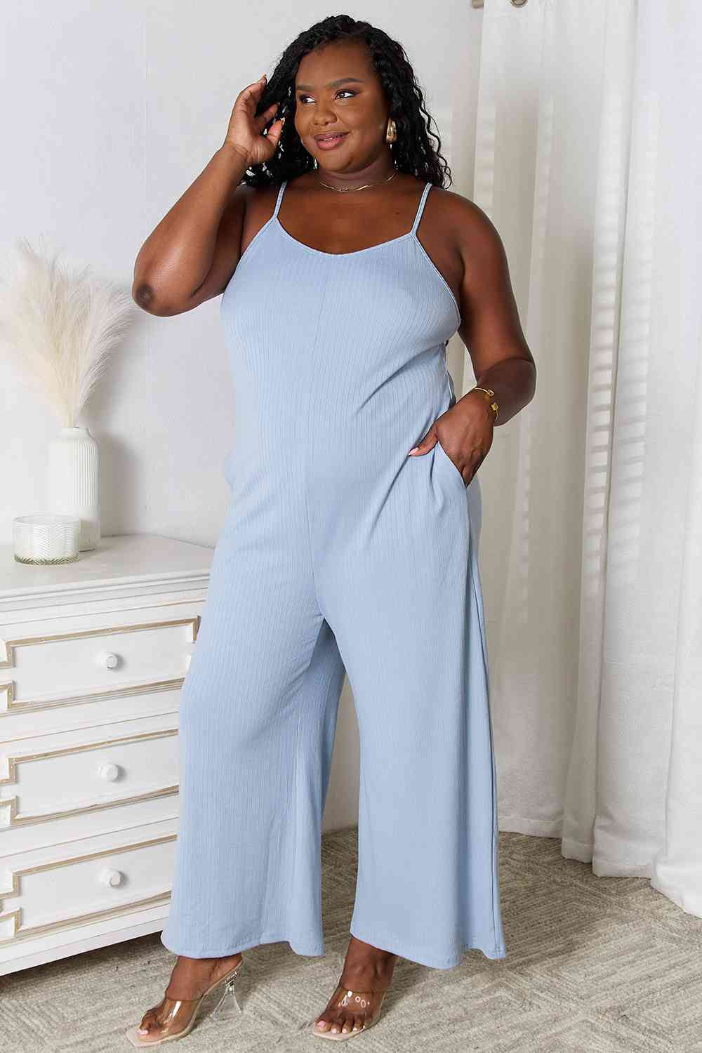 Basic Bae Spaghetti Strap Jumpsuit - Full Size V-Neck Design