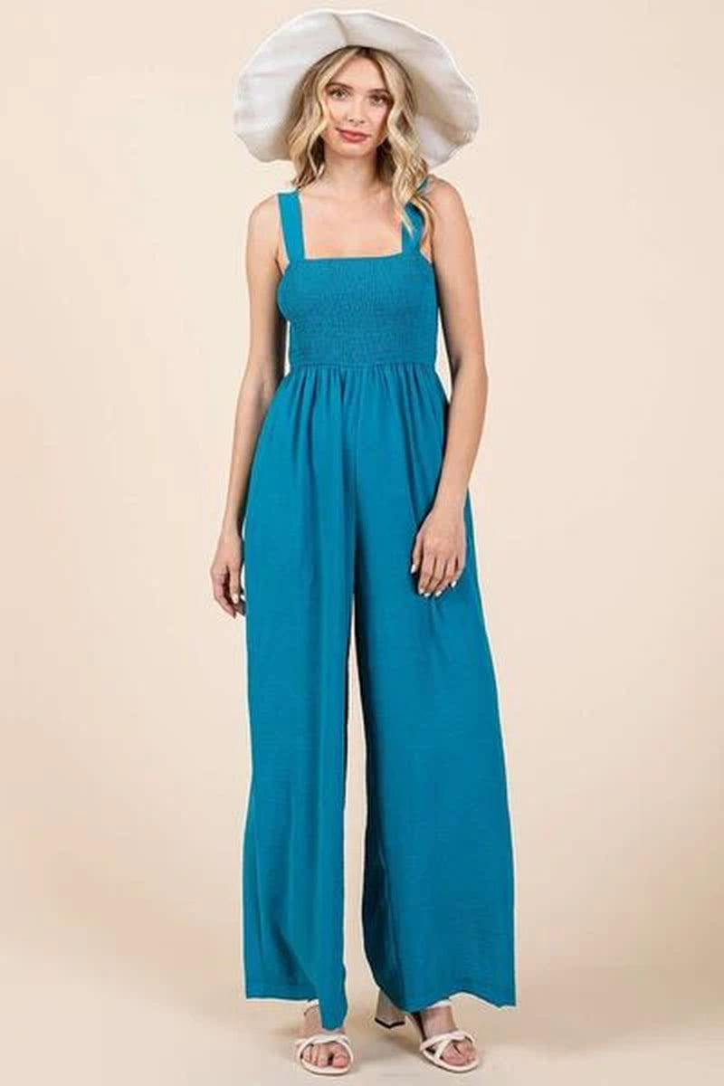Mittoshop Smocked Wide Leg Overalls - Trendy and Comfortable Style