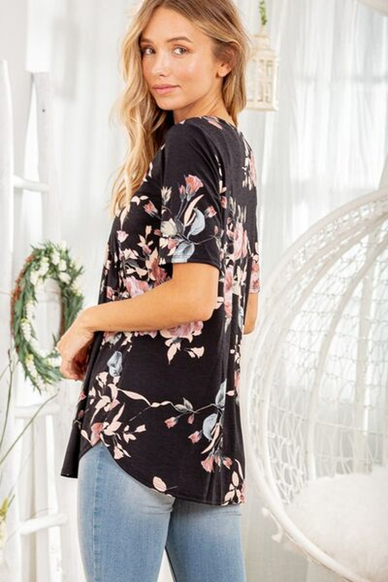 Heimish Full Size Crisscross Neck Floral Babydoll Top plus Size