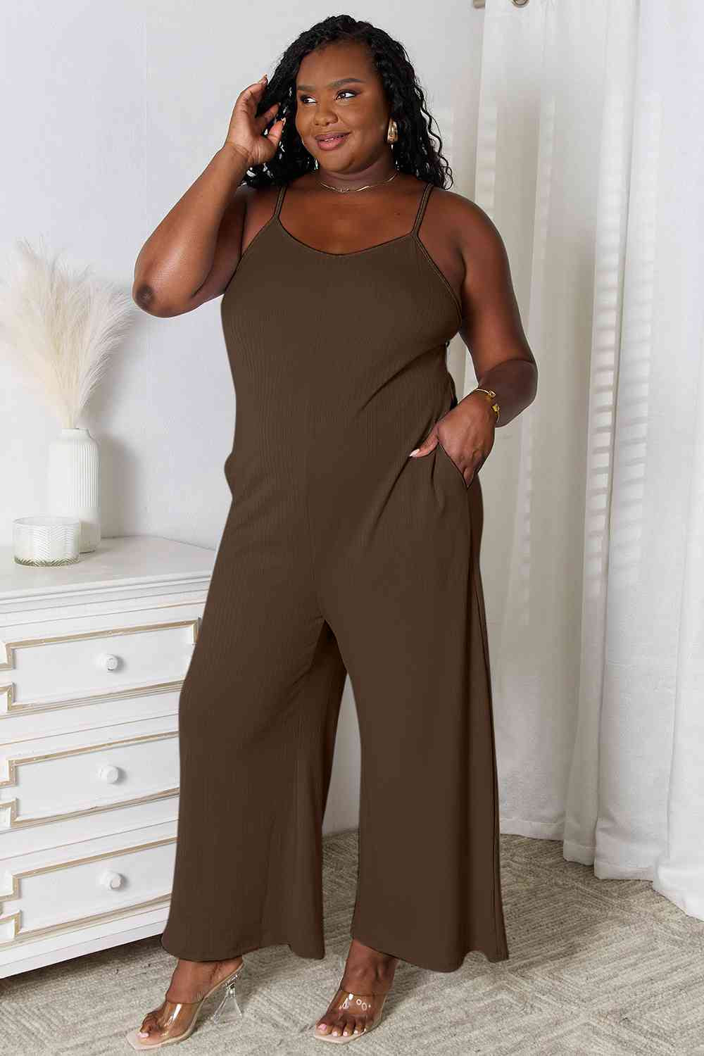 Basic Bae Spaghetti Strap Jumpsuit - Full Size V-Neck Design