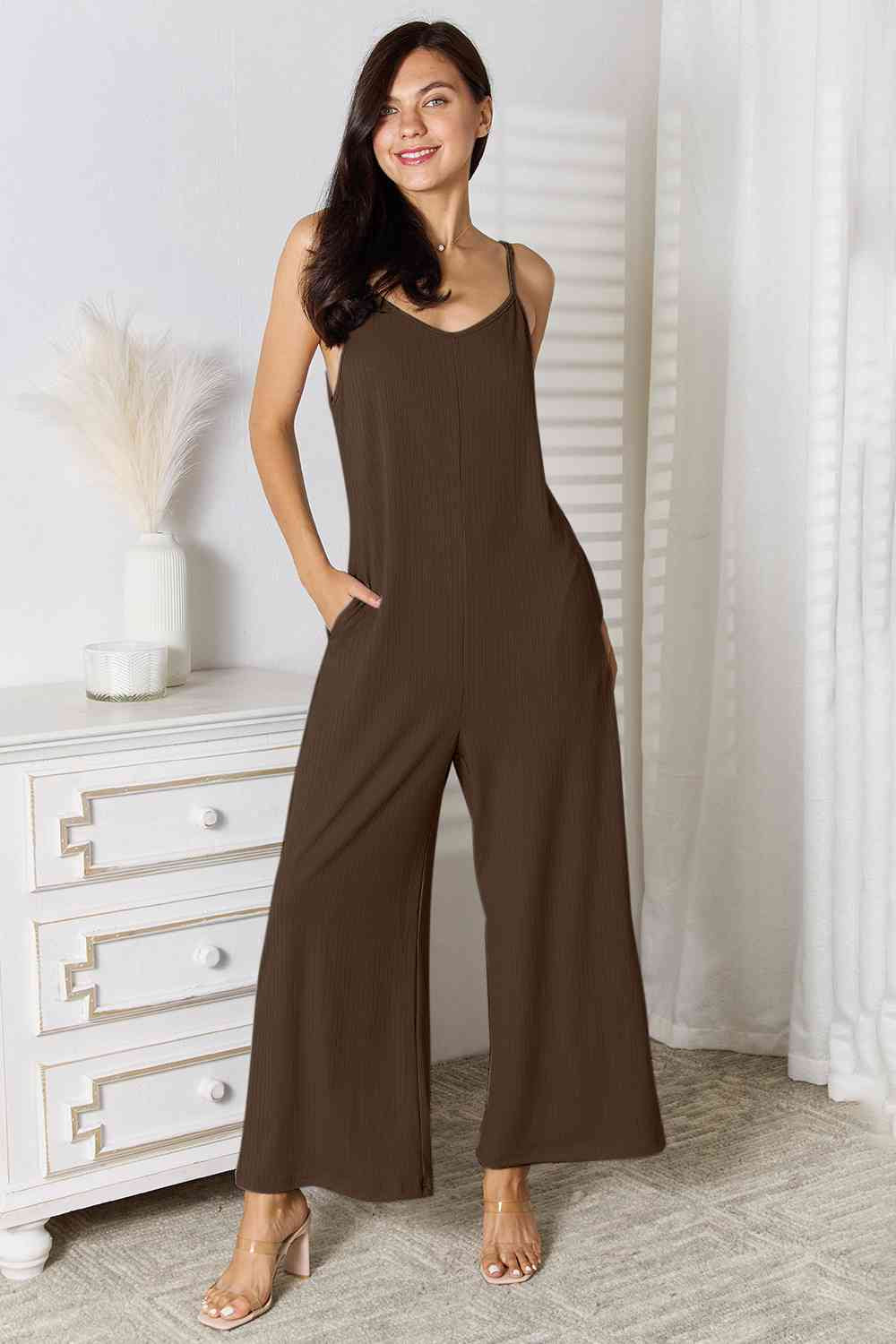 Basic Bae Spaghetti Strap Jumpsuit - Full Size V-Neck Design