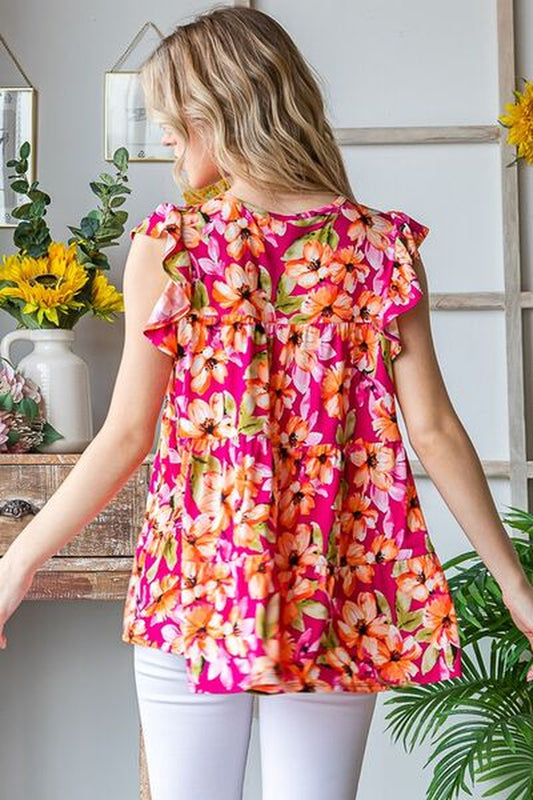 Heimish Full Size Butterfly Sleeve Floral Tiered Top plus Size