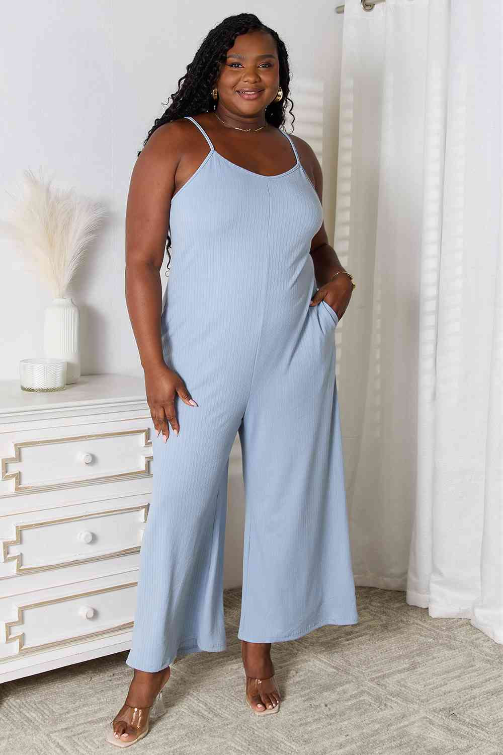 Basic Bae Spaghetti Strap Jumpsuit - Full Size V-Neck Design
