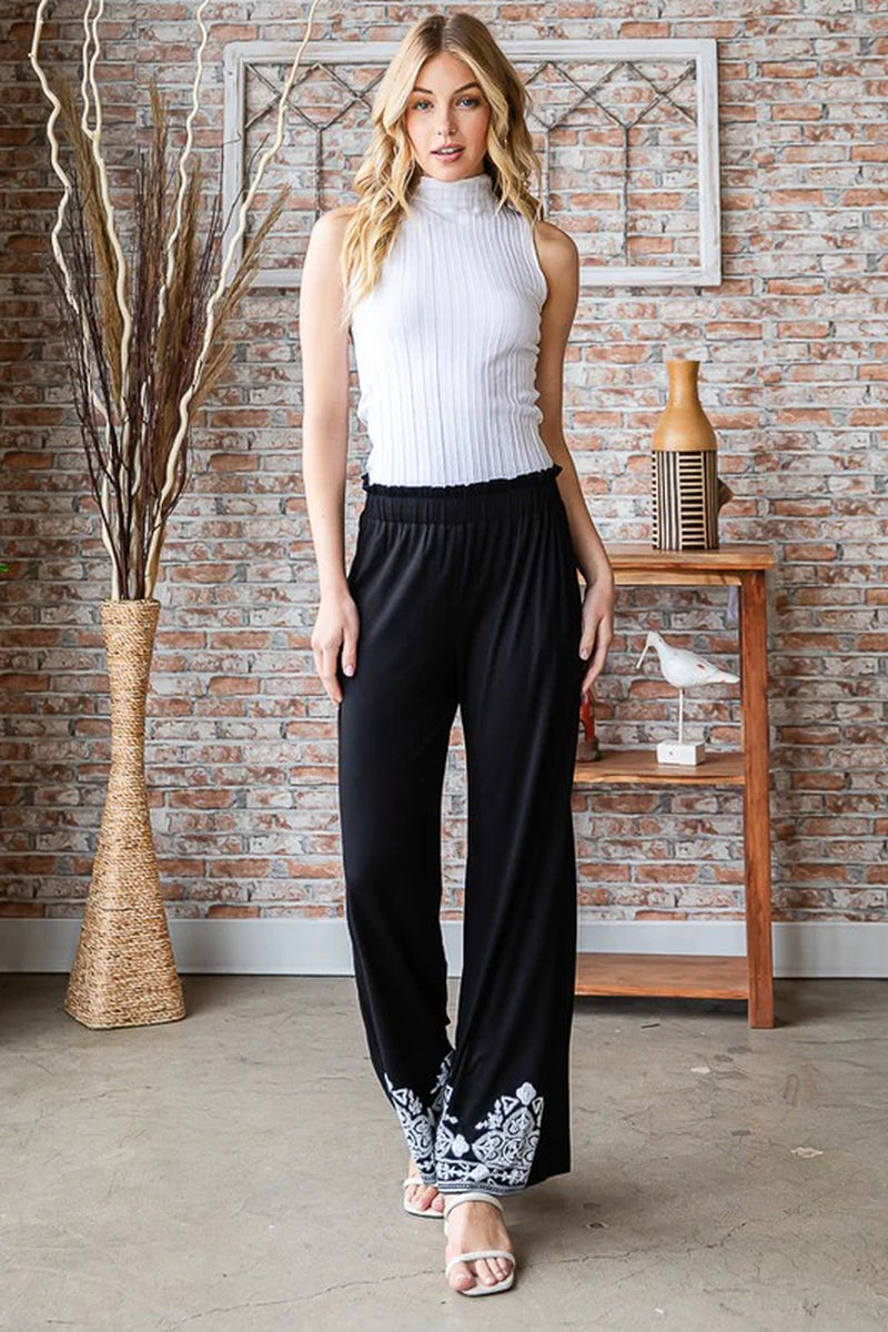 Heimish Full Size Solid Damask Casual Pants plus Size