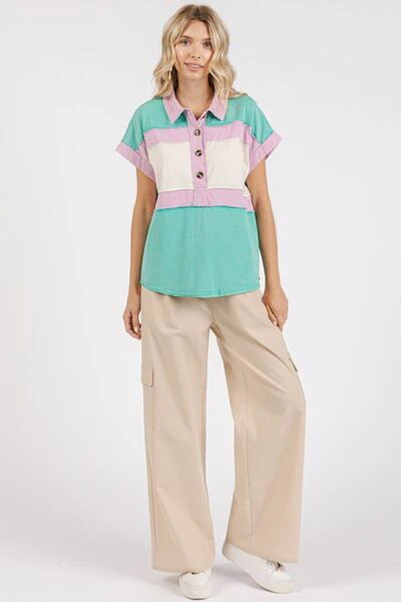 Mittoshop Color Block Henley Short Sleeve Polo Shirt