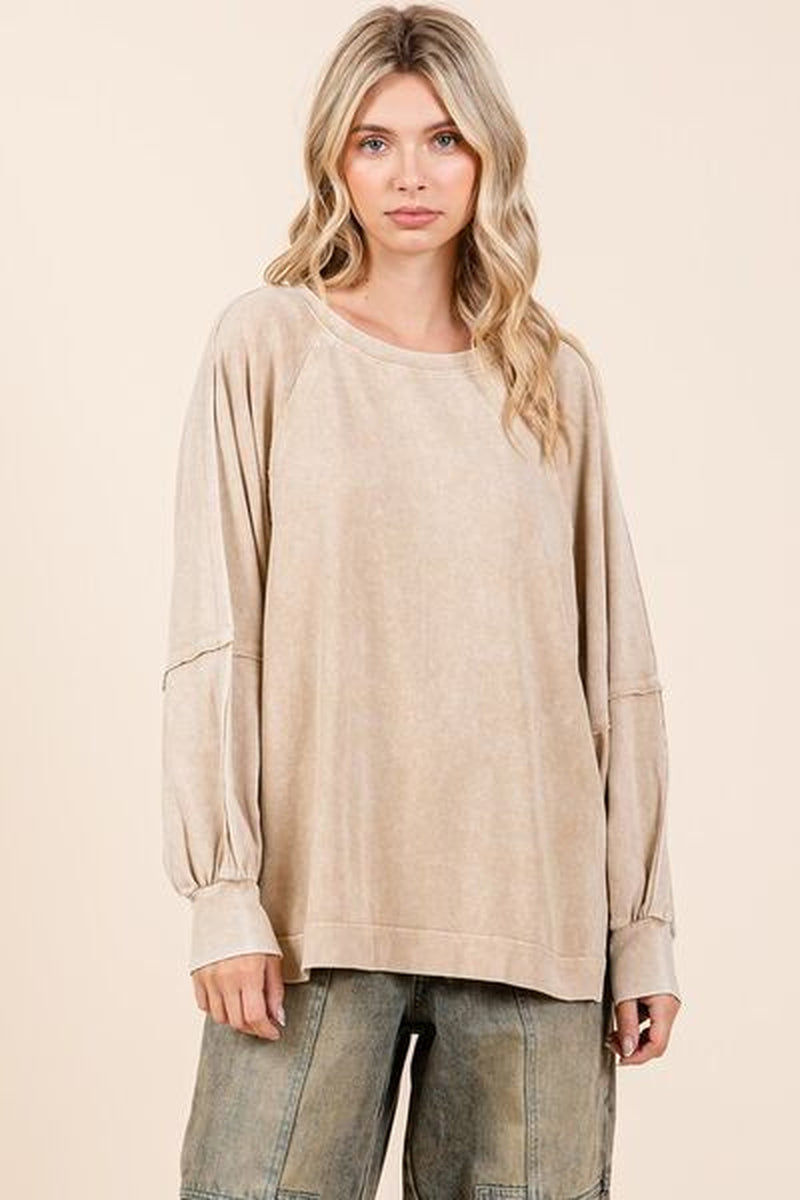 Mittoshop Mineral Wash Raglan Long Sleeve Oversized Top
