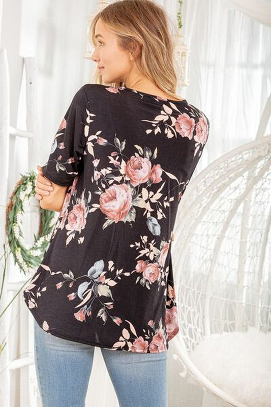 Heimish Full Size Crisscross Neck Floral Babydoll Top plus Size